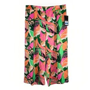 NWT Nine West Floral Culottes Pants Size XL Wide Leg Pull On Trouser Tropical